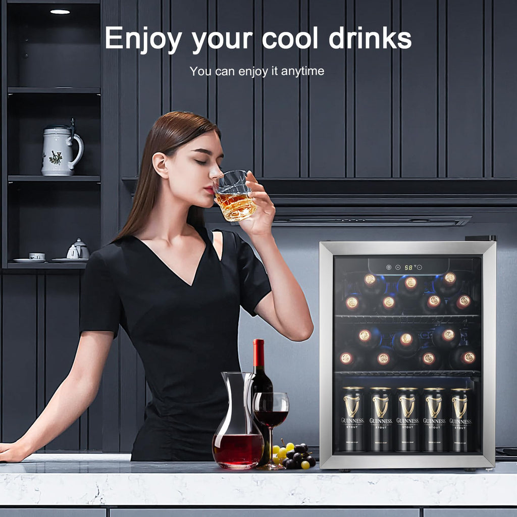 Antarctic Star 18L Beverage Refrigerator Cooler 24Can, Mini Fridge with Quiet Compressor, LED Light,Freestanding Small Fridge with Electronic Temperature Control for Home and Bar(40-61 ℉)