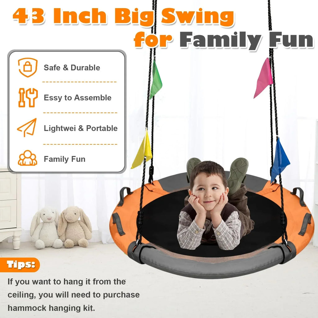 43 Inch Tree Swing, 900lbs Weight Capacity Saucer Swing Sets for Kids & Adults, with 360 Degree Swivel and Adjustable Hanging Strap, Green and Blue - Unique Gift Market