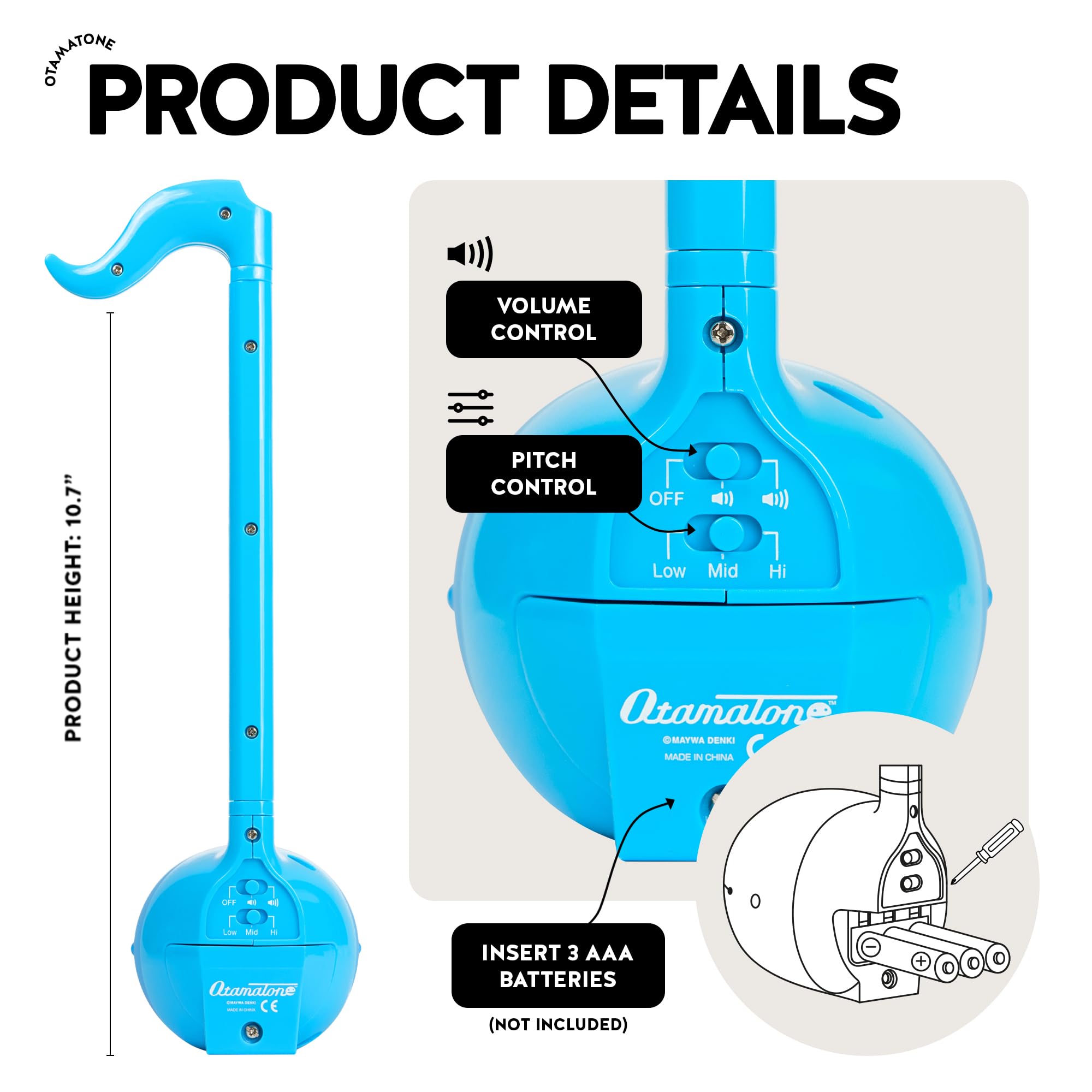 Otamatone Japanese Electronic Musical Instrument Portable Music Synthesizer from Japan by Maywa Denki Studio Award Winning, Educational Fun Gift for Children, Teens & Adults - Black