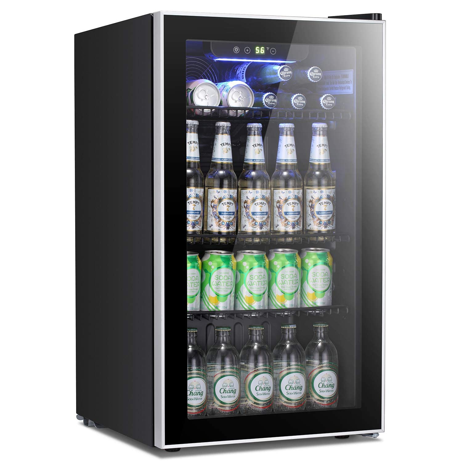 Antarctic Star 18L Beverage Refrigerator Cooler 24Can, Mini Fridge with Quiet Compressor, LED Light,Freestanding Small Fridge with Electronic Temperature Control for Home and Bar(40-61 ℉)