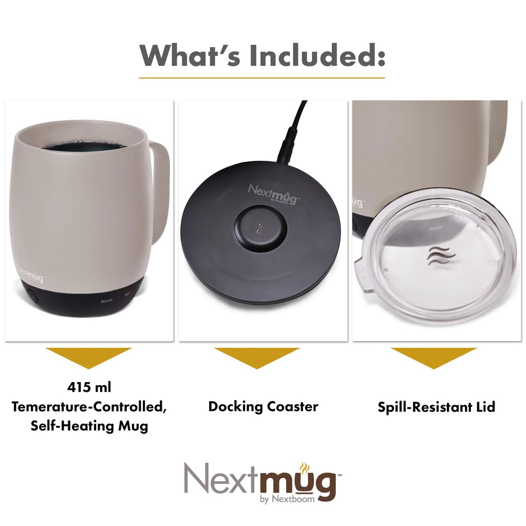 Nextmug - Temperature-Controlled, Self-Heating Coffee Mug (Black - 14 oz.) - Unique Gift Market