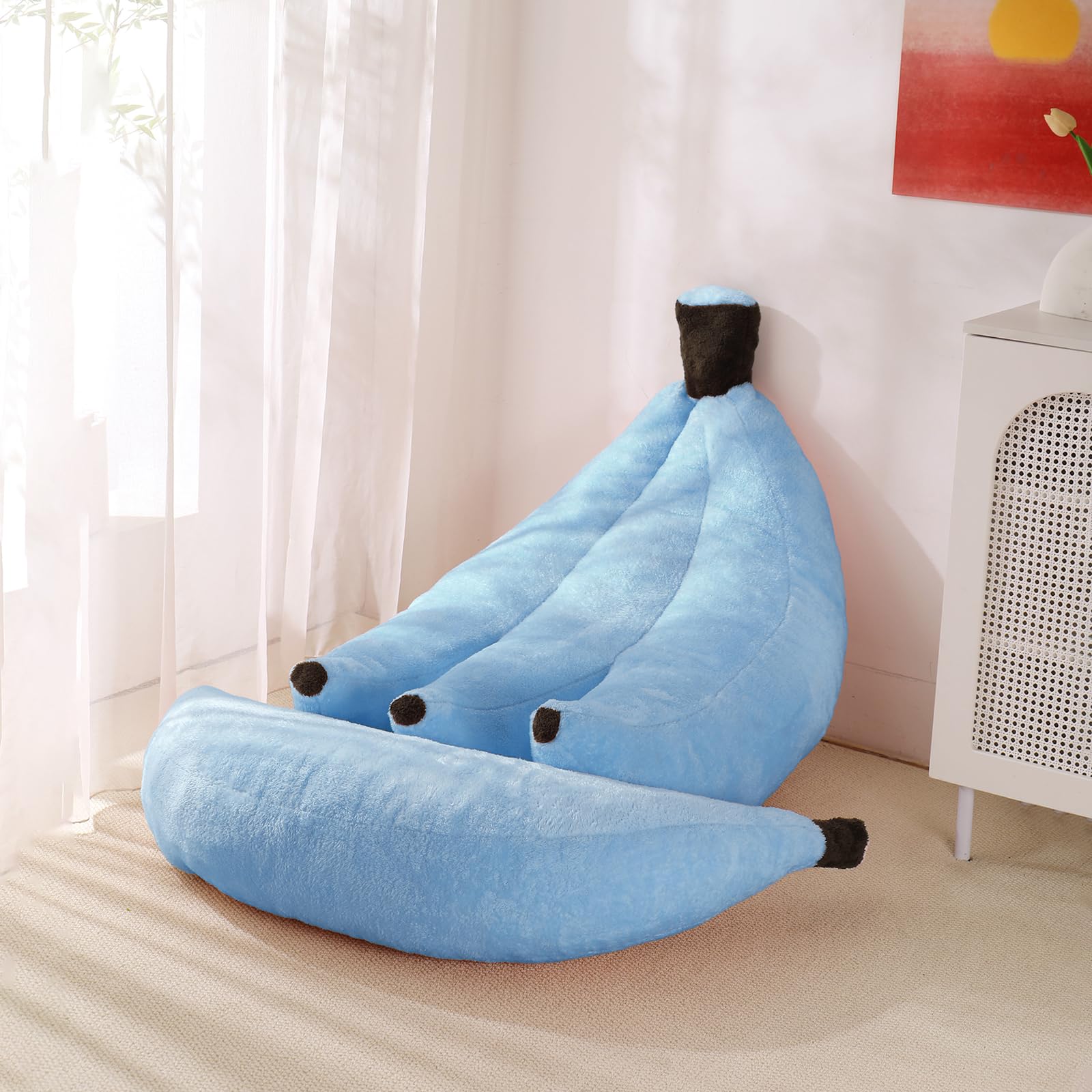 Banana Bean Bag Chair with Ottoman, Floor Sofa Bed with Footrest, Comfy Convertible Lounger for Teens & Adults, Plush Couch for Bedroom, Living Room or Dorm, M-Yellow