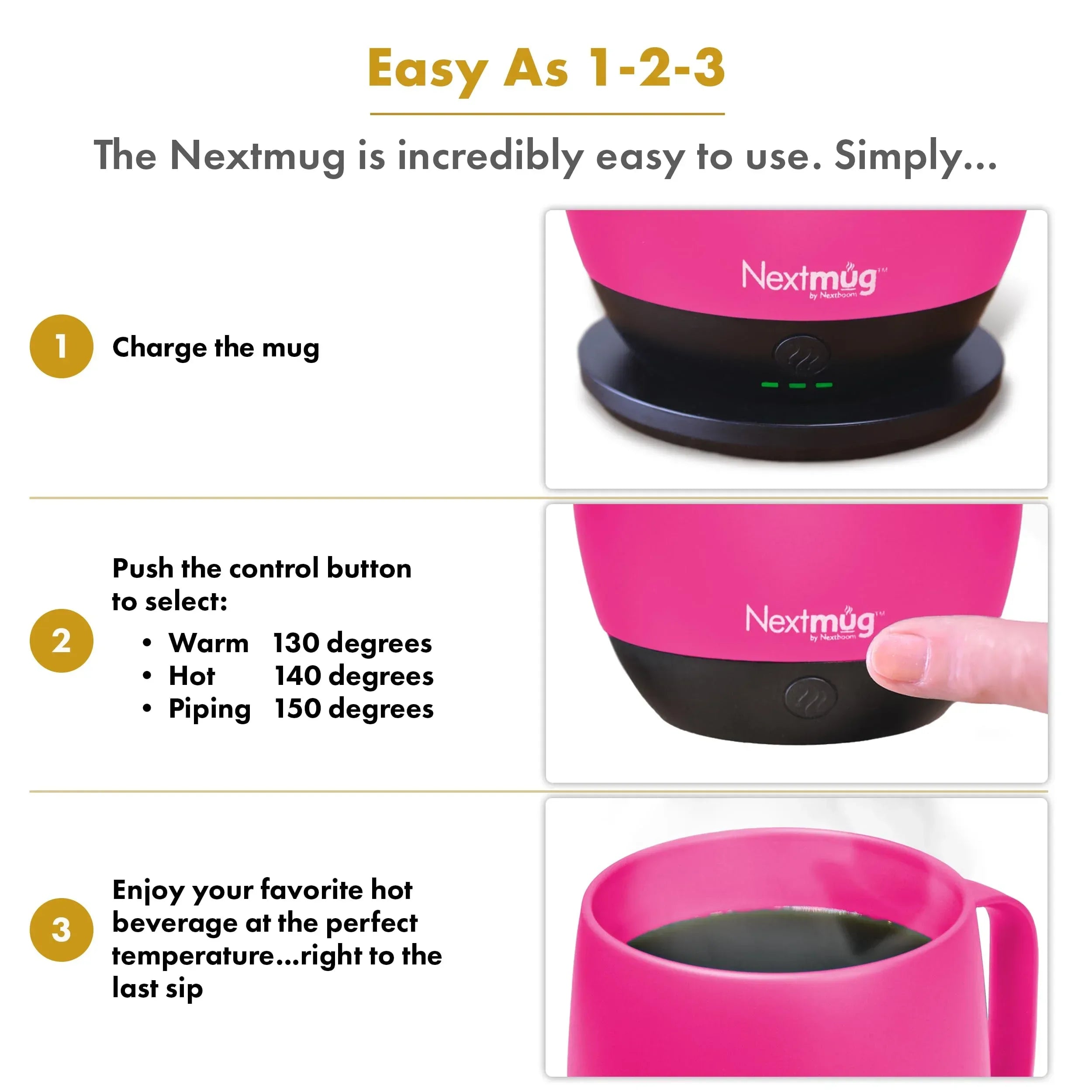 Nextmug - Temperature-Controlled, Self-Heating Coffee Mug (Black - 14 oz.) - Unique Gift Market