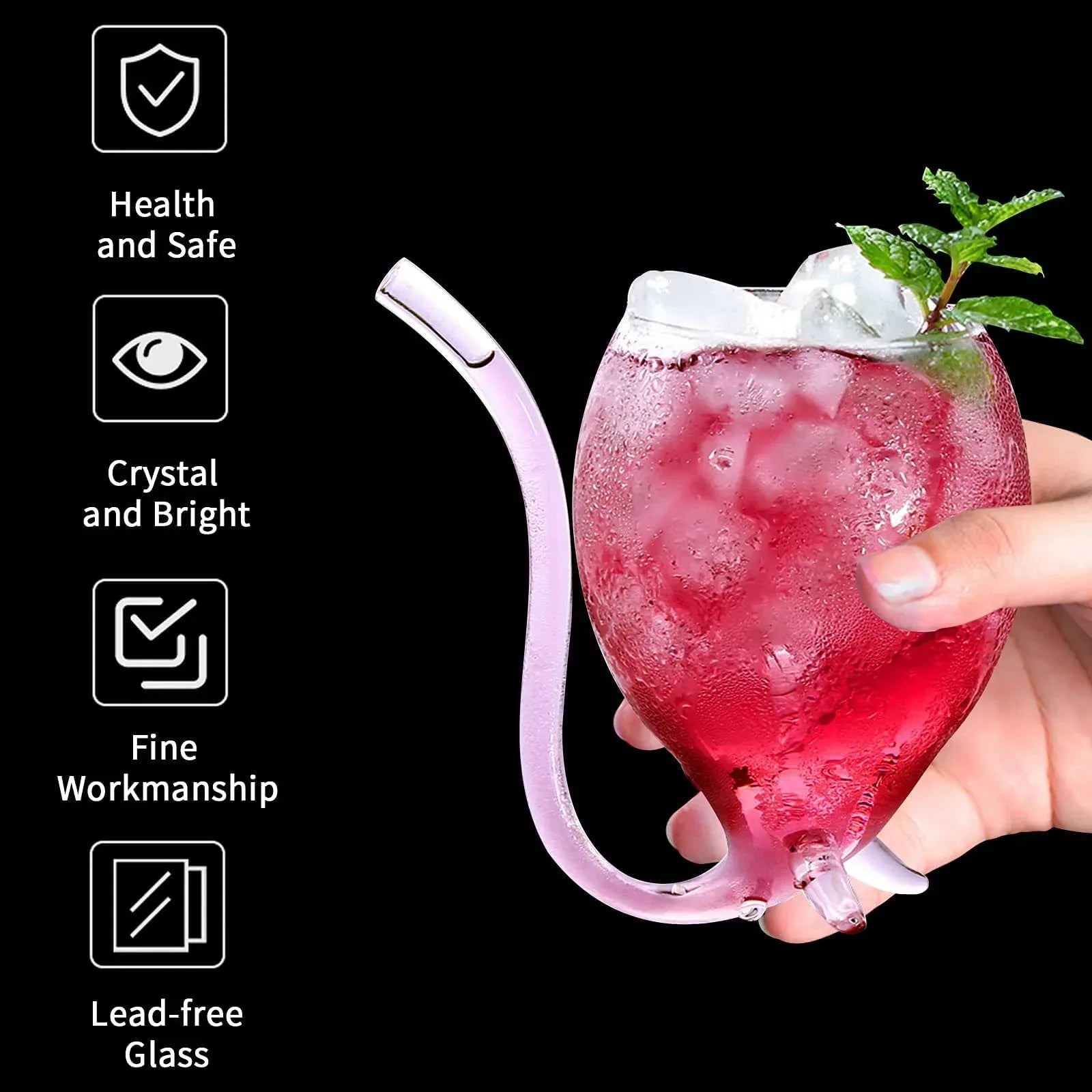 INFTYLE Vampire Wine Glass 12oz Set Of 4 Creative Cocktail Glasses Decanter Cups Mugs with Built-in Straw for Cocktail Wine Juice Ice Cream Champagne Home Bar Party Club Glassware Barware - Unique Gift Market