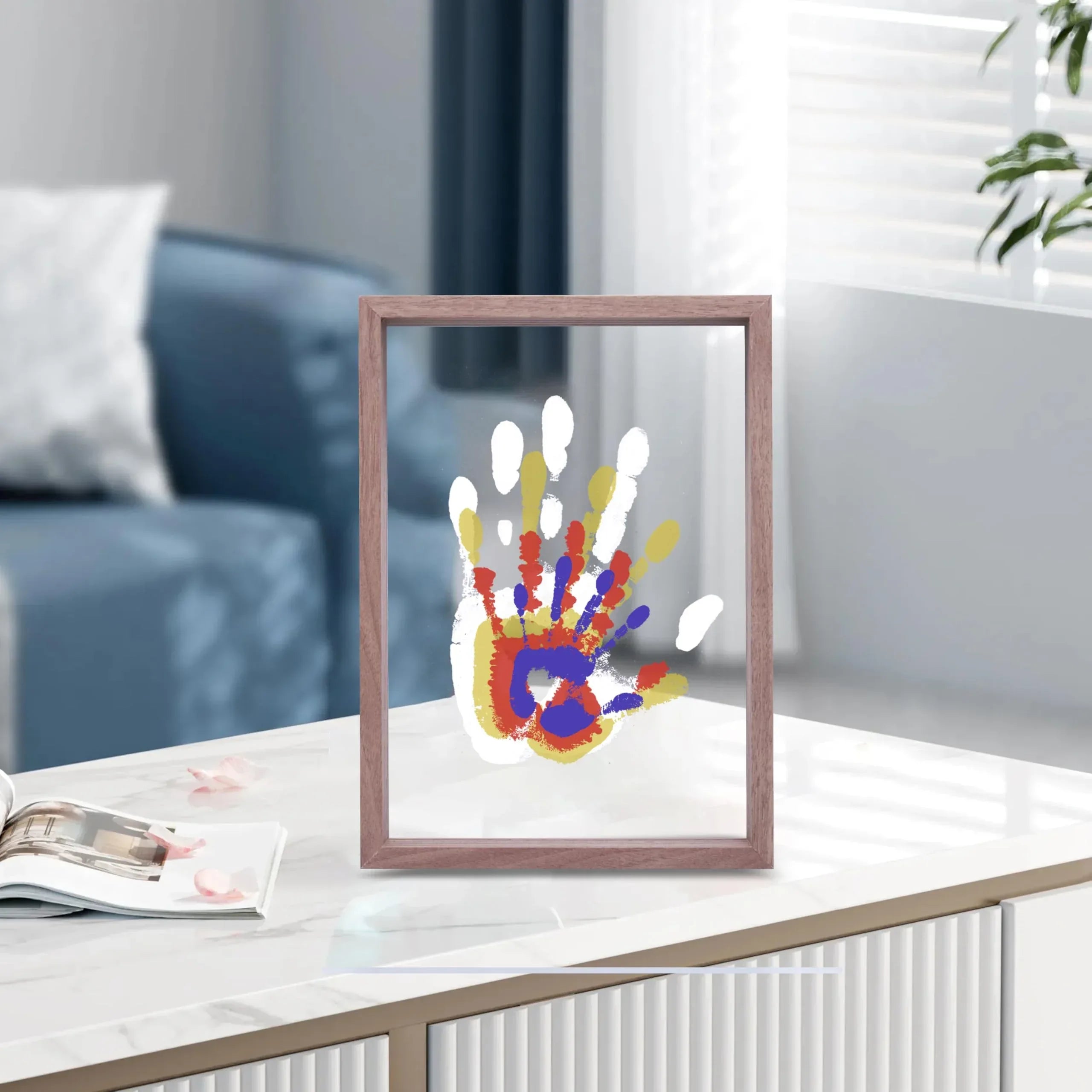 Family Handprint Kit, DIY Craft Keepsake Wooden Frame, Endless Gift Set, Non-Toxic Paints, Transparent Sheets (Brown) - Unique Gift Market