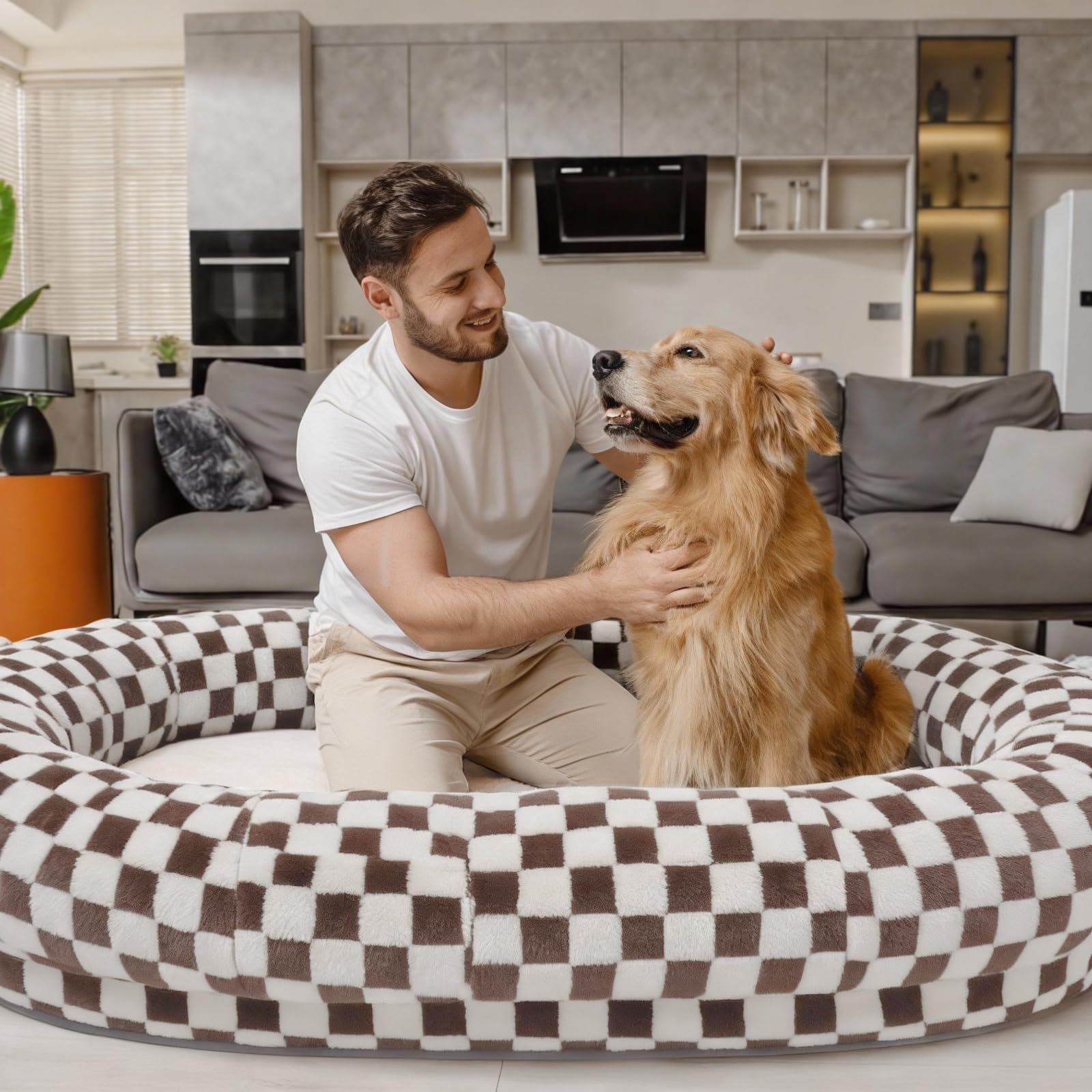 Giant Human Dog Bed for Adults and Pets, 74"x50"x12" Durable Memory Foam for Full-Body Comfort, Waterproof & Machine Washable Cover, Family Shared Lounger for Any Room, Grey