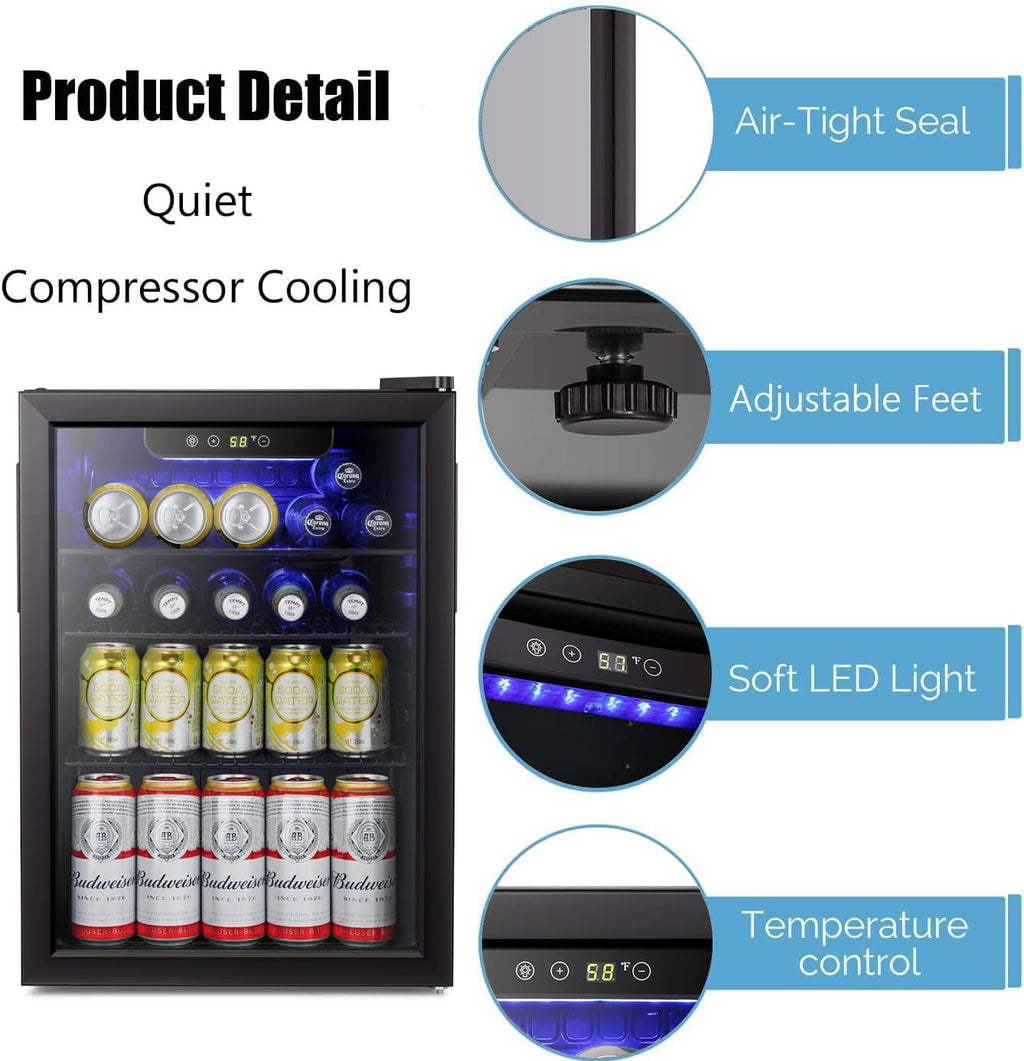 Antarctic Star 18L Beverage Refrigerator Cooler 24Can, Mini Fridge with Quiet Compressor, LED Light,Freestanding Small Fridge with Electronic Temperature Control for Home and Bar(40-61 ℉)
