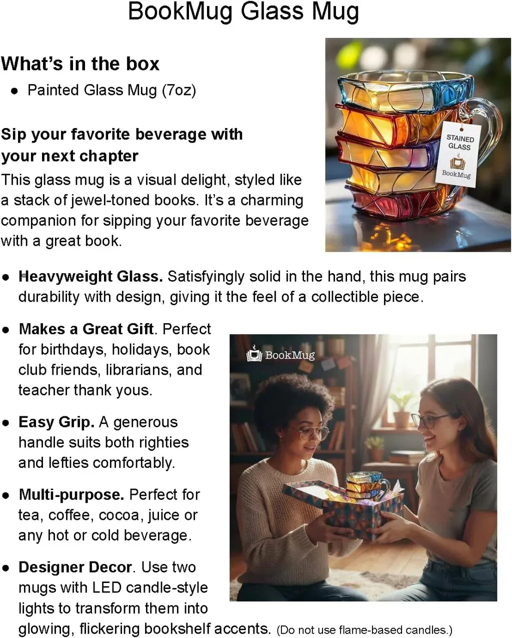 Chapter Book Mug Glass 3D Book Mugs Birthday Gift For Women Stained Glass Cups with Stack Design, Artistic Reading Coffee Cup, Unique Literary Friendship Gifts for Women, Friends & Readers - Unique Gift Market