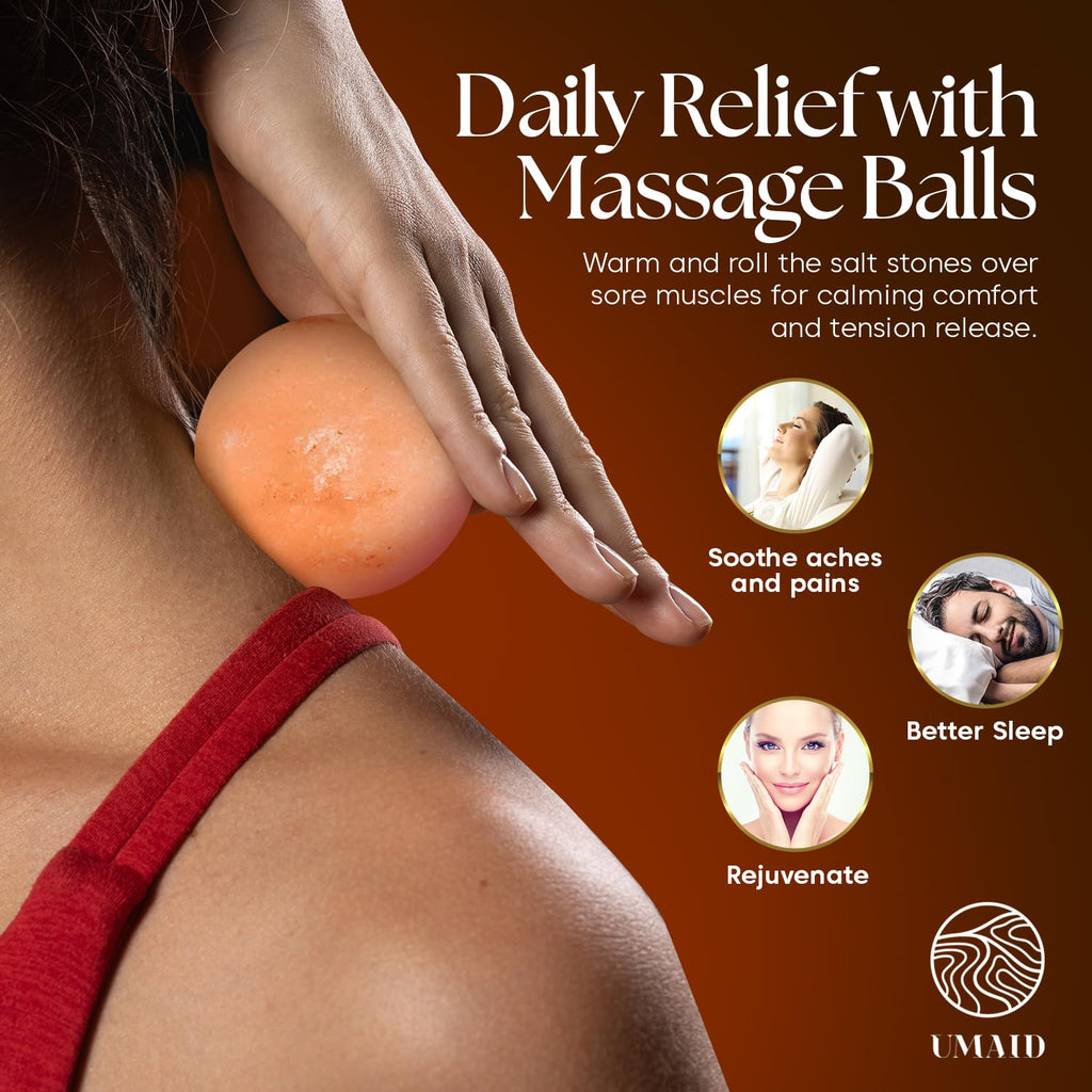 UMAID Himalayan Salt Lamp Bowl with 6 Massage Balls – Dimmable Natural Pink Rock Salt Lamp for Relaxation, Meditation,Yoga, Spa, Office, Bedroom, Wellness, Home Decor, and Unique Gift