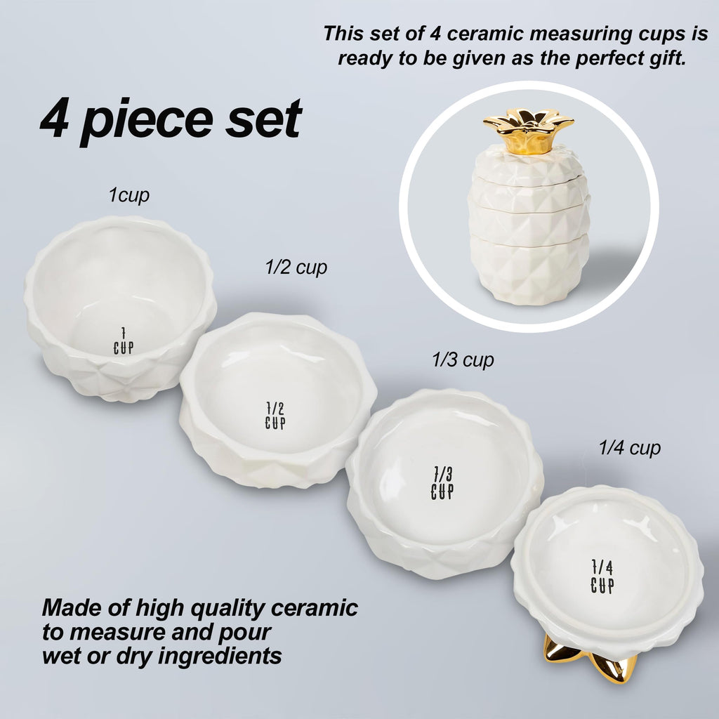 White Cat Measuring Cups & Spoons Gift Set – Ceramic Kitchen Tools for Cat Lovers & Bakers – 4 Measuring Cups and 4 Measuring Spoons – Unique Gift for Kitchen, Baking, and Cat Lovers