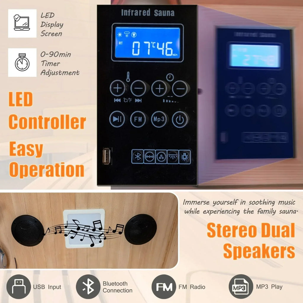 Far Infrared Sauna for 1 Person - 1050W Fast Heating, Canadian Hemlock Wood Home Sauna with Bluetooth Speaker, Chromotherapy & Oxygen Ionizer Easy Assembly Indoor Sauna for Relaxation, Detox, Home Gym - Unique Gift Market
