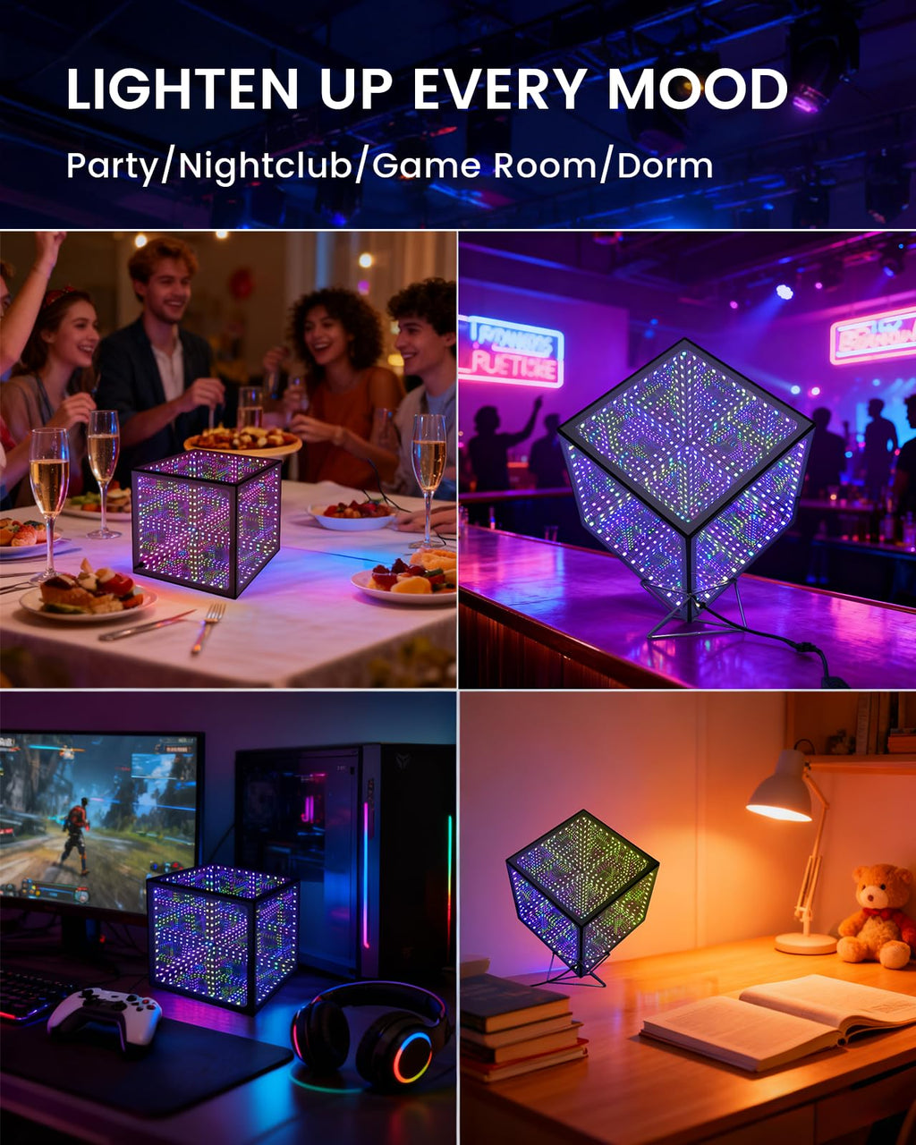 Infinity Hyper Cube LED Table Light, Color-Changing Music-Sync APP-Controlled Ambient Light for Gaming, Party, Home (6.5Inches)