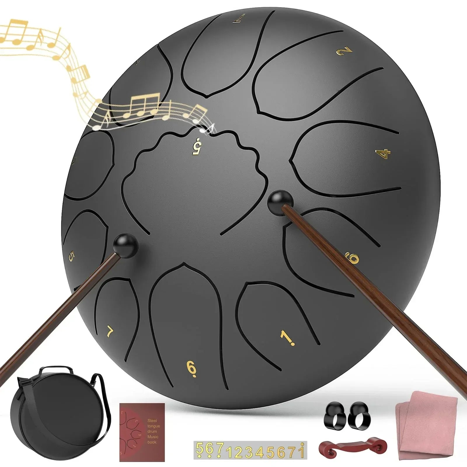 Rain Drum for Outside Garden, 6 Inches 8 Notes Steel Tongue Chakra Drums, Waterproof Meditation Rain Chime, Musical Instruments for Adult Gift with Bag, Music Book, Drum Mallets (Green) - Unique Gift Market