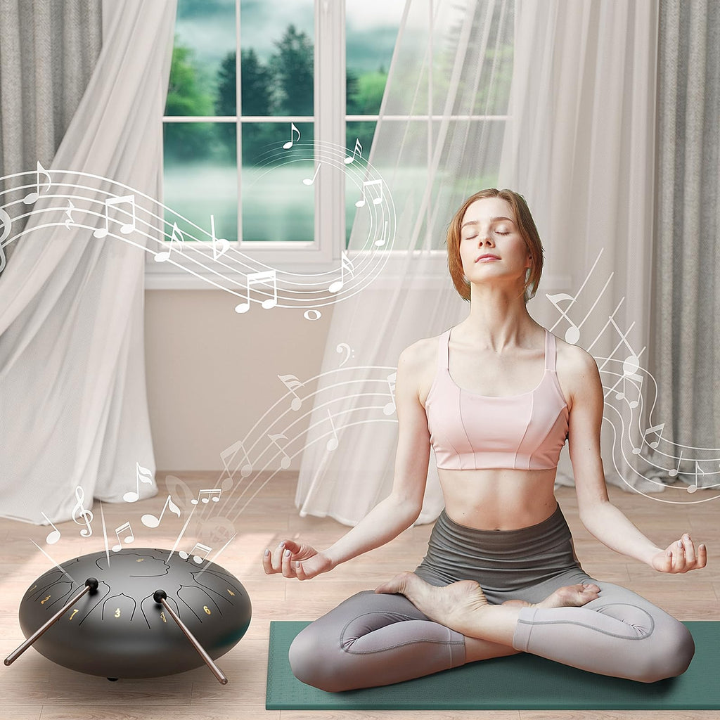 Rain Drum for Outside Garden, 6 Inches 8 Notes Steel Tongue Chakra Drums, Waterproof Meditation Rain Chime, Musical Instruments for Adult Gift with Bag, Music Book, Drum Mallets (Green)