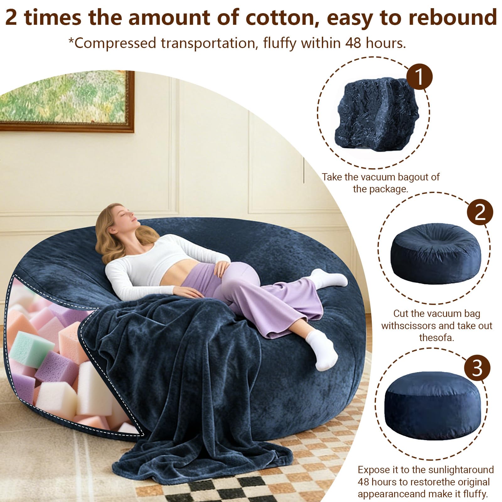 Big Beanbag Chairs for Adults ，6FT Bean Bag Chair with Filler Memory Foam Chair Super Soft Plush, Living Room Furniture, Suitable for bedrooms, Comfy Lounge Reading Chairs Birthday Gifts for Women Mom