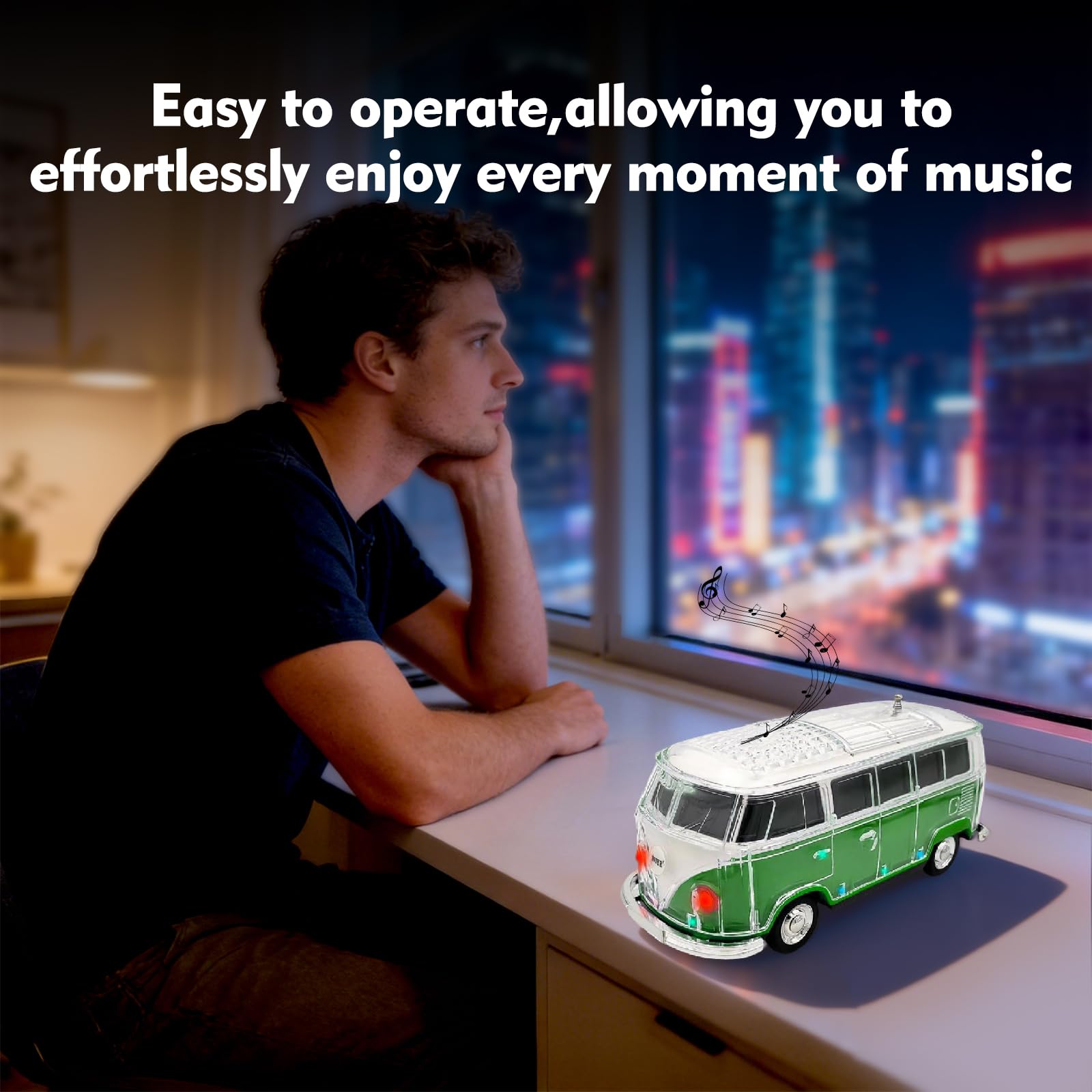 Mini Bus Bluetooth Speaker with Microphone, Portable Speaker Bluetooth, Small Speakers Bluetooth Wireless, LED Light, USB/TF, Car Design, Gift for Men, Men Birthday Gift Ideas (Green)
