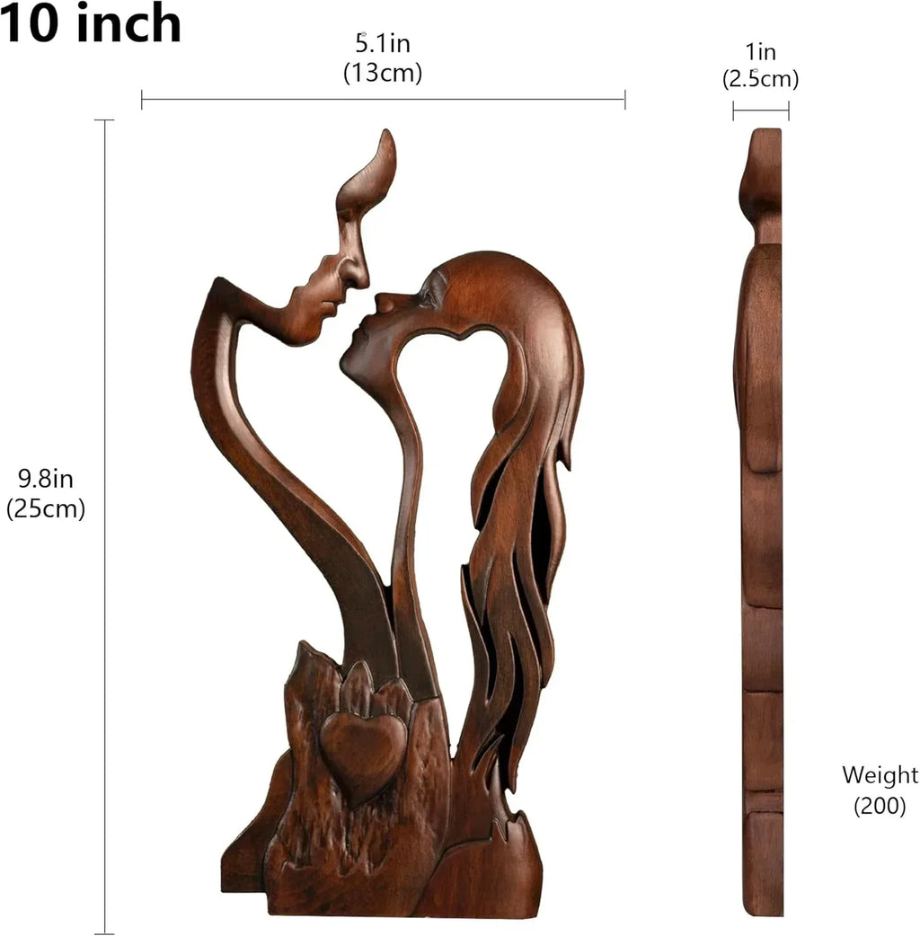 BGCOPPER Wooden Kissing Couple Ornament, Abstract Couple Portrait Sculpture Romantic Love Statue Decor Gift for Women Anniversary Valentine Wedding - 10 Inch - Unique Gift Market