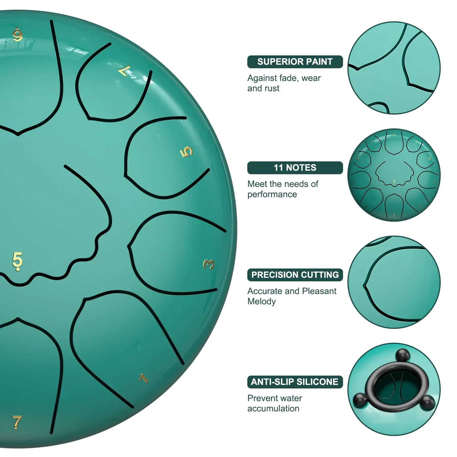 Rain Drum for Outside Garden, 6 Inches 8 Notes Steel Tongue Chakra Drums, Waterproof Meditation Rain Chime, Musical Instruments for Adult Gift with Bag, Music Book, Drum Mallets (Green) - Unique Gift Market