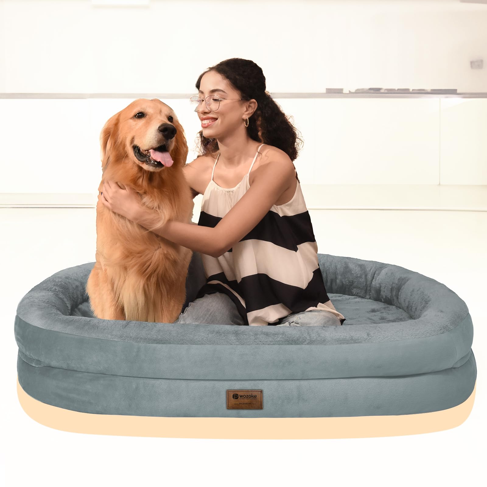 Giant Human Dog Bed for Adults and Pets, 74"x50"x12" Durable Memory Foam for Full-Body Comfort, Waterproof & Machine Washable Cover, Family Shared Lounger for Any Room, Grey