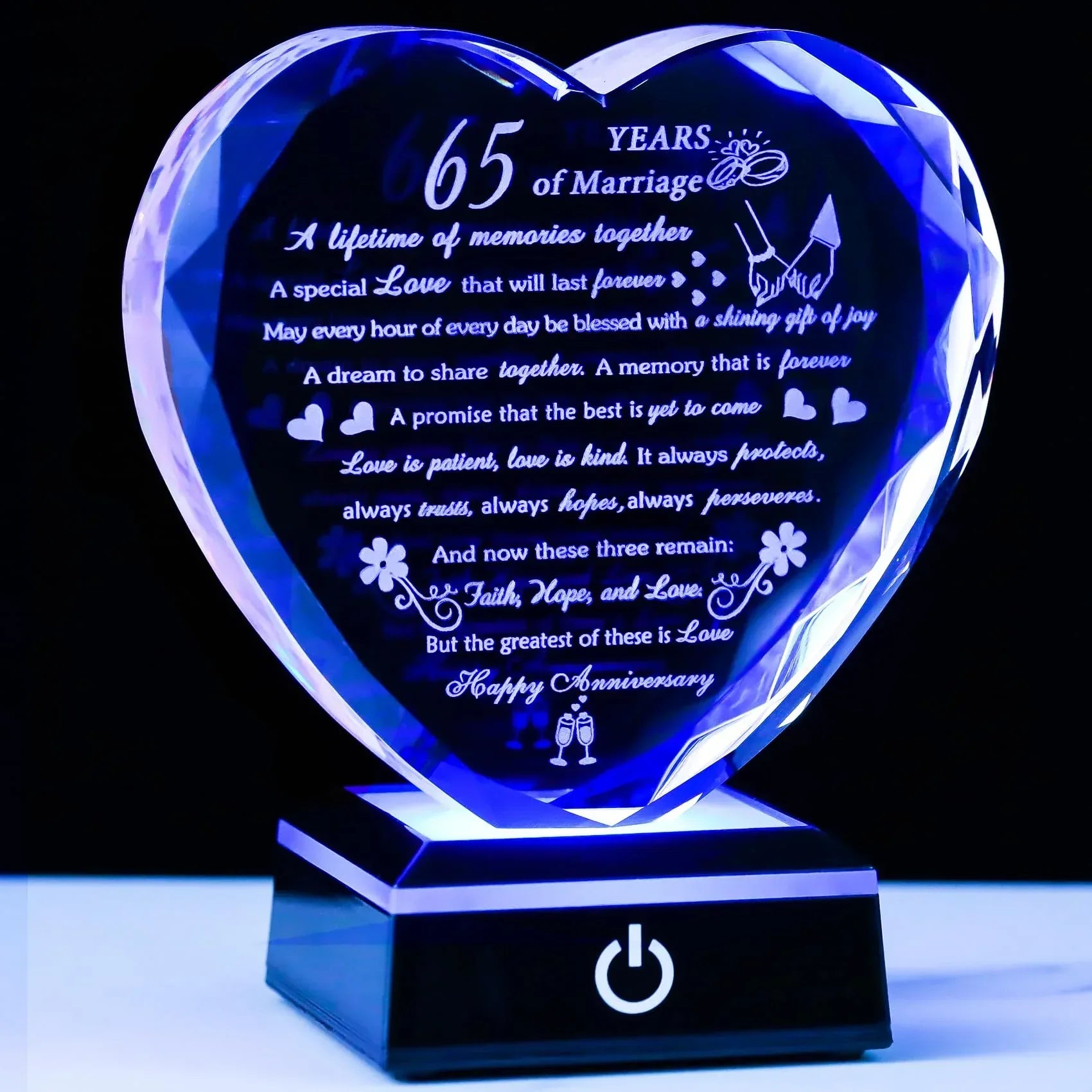 50th Wedding Anniversary Crystal Gifts for Couples Parents with Colorful LED Base Heart Romantic Happy 50th Anniversary Plaque Gift for Husband Wife 50 Years of Marriage Gifts for Her Him - Unique Gift Market