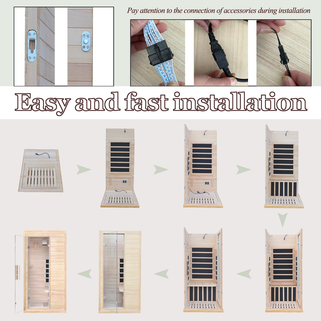 Far Infrared Sauna for 1 Person - 1050W Fast Heating, Canadian Hemlock Wood Home Sauna with Bluetooth Speaker, Chromotherapy & Oxygen Ionizer Easy Assembly Indoor Sauna for Relaxation, Detox, Home Gym