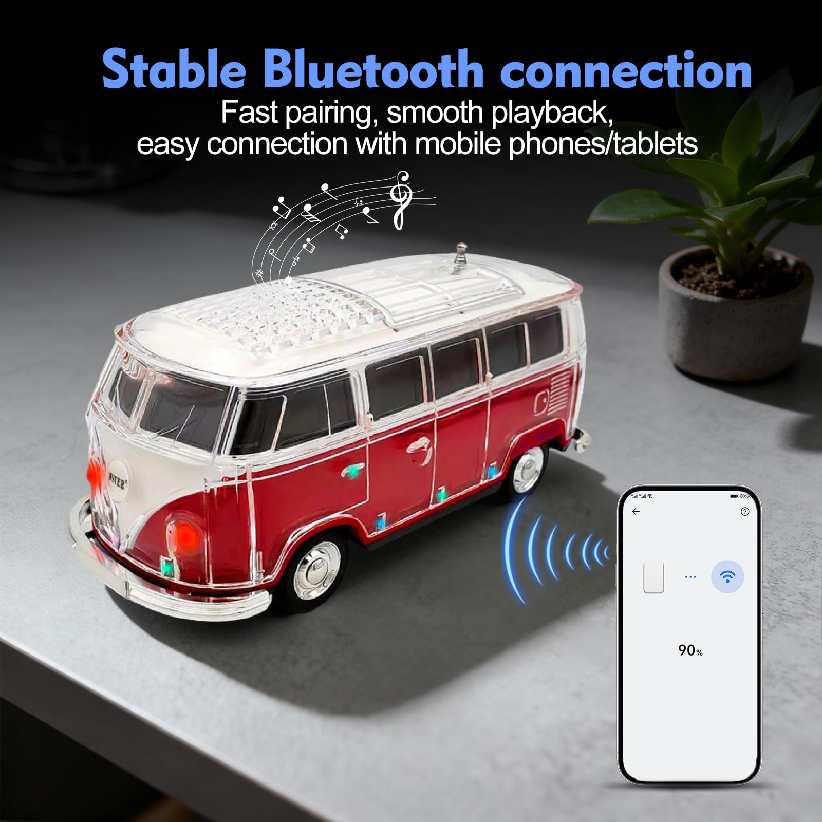 Mini Bus Bluetooth Speaker with Microphone, Portable Speaker Bluetooth, Small Speakers Bluetooth Wireless, LED Light, USB/TF, Car Design, Gift for Men, Men Birthday Gift Ideas (Green)