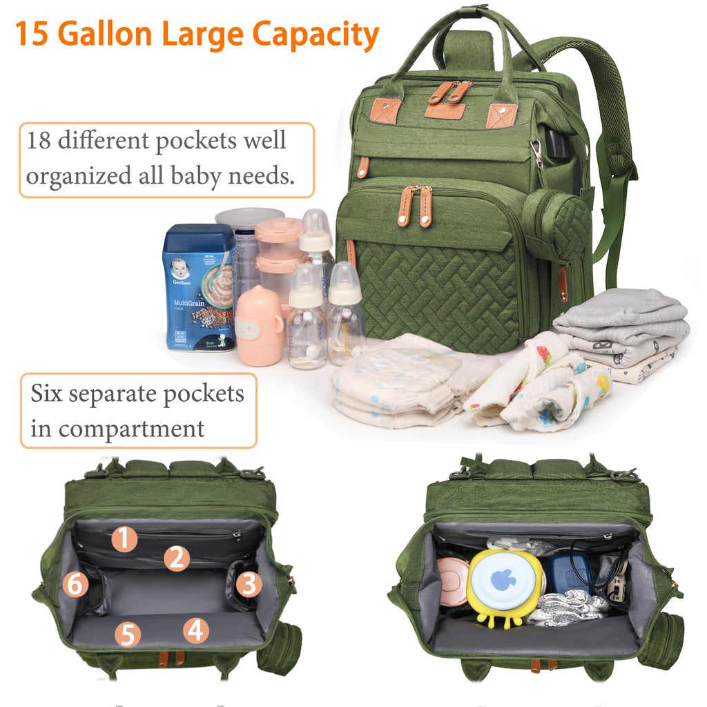Baby Diaper Bags with Changing Station, Waterproof Diaper Bag Backpack for Moms Dads with USB Charging Port, Baby Shower Gifts, Large Capacity diaper backpack, Grey