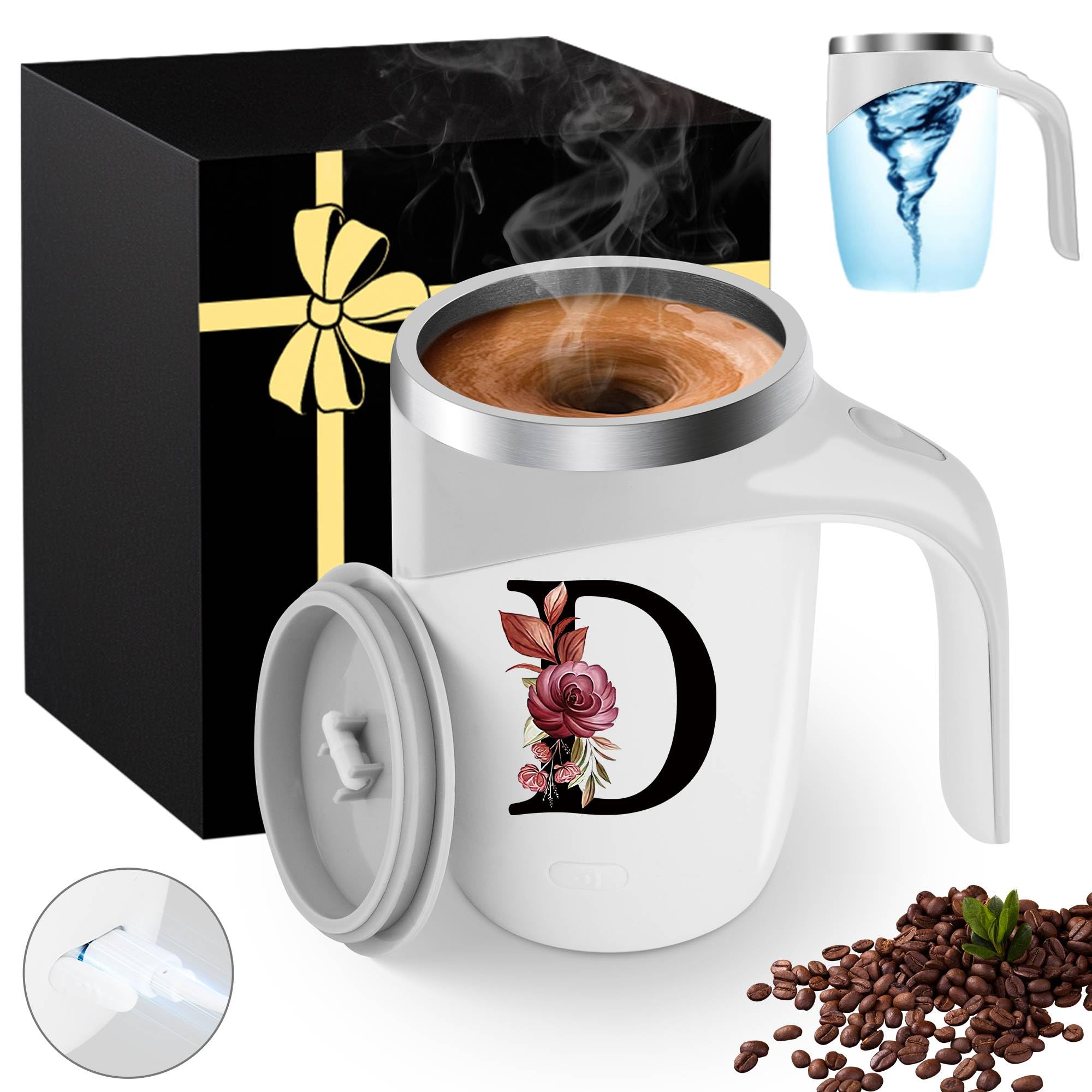 Initial Magnetic Stirring Coffee Mug Stainless Insulated Travel Cup Happy Birthday Personalized Gifts Women Adult Who Have Everything Want Nothing Mom Cool Special Custom Christmas Initial Present,G