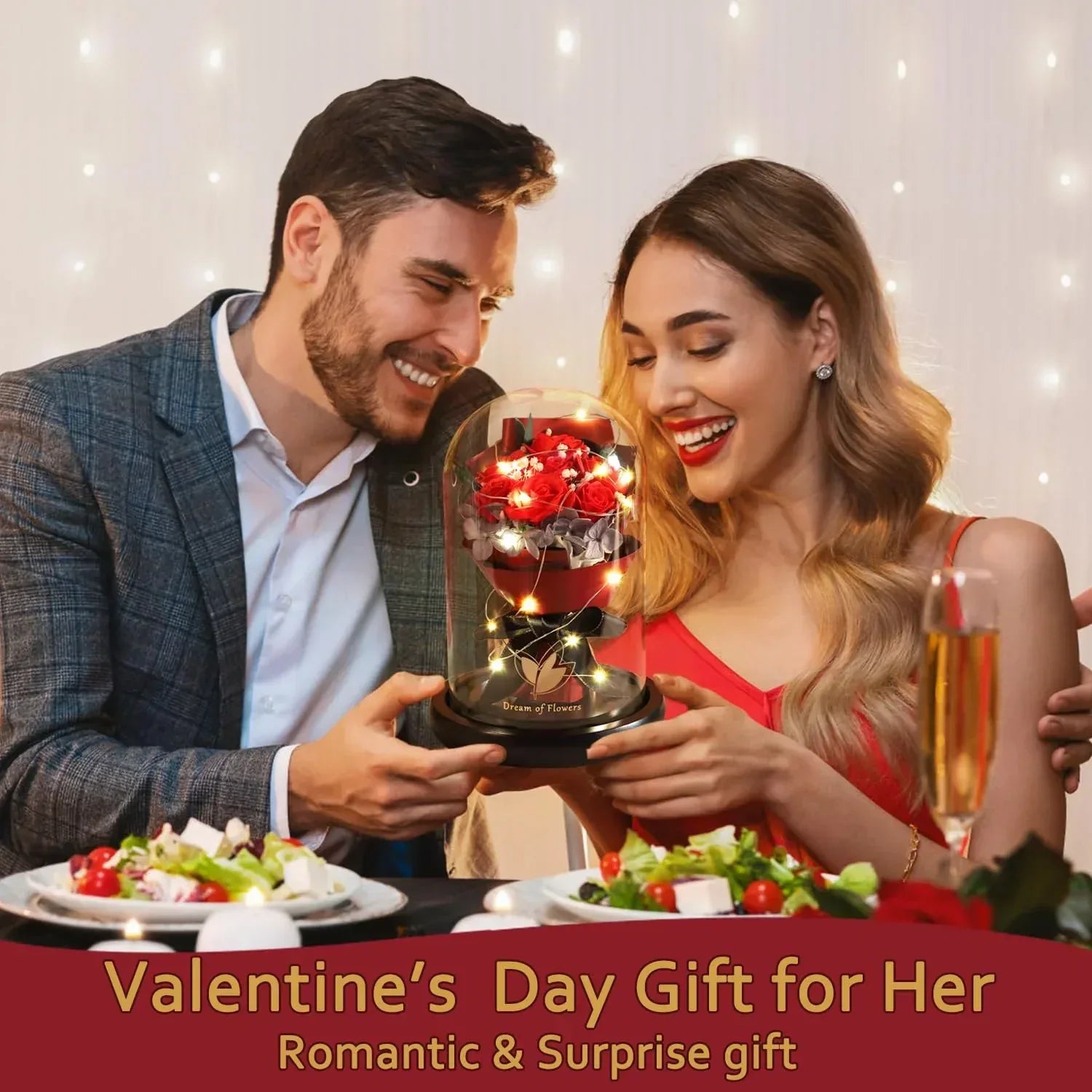 Valentines Day Gifts for Her,Valentines Flower Gifts for Women,Rose in Glass Dome with 2 Light Modes,Light Up Rose Flowers,Valentines Anniversary Birthday Gifts for Women, Mom, Wife, Girlfriend - Unique Gift Market