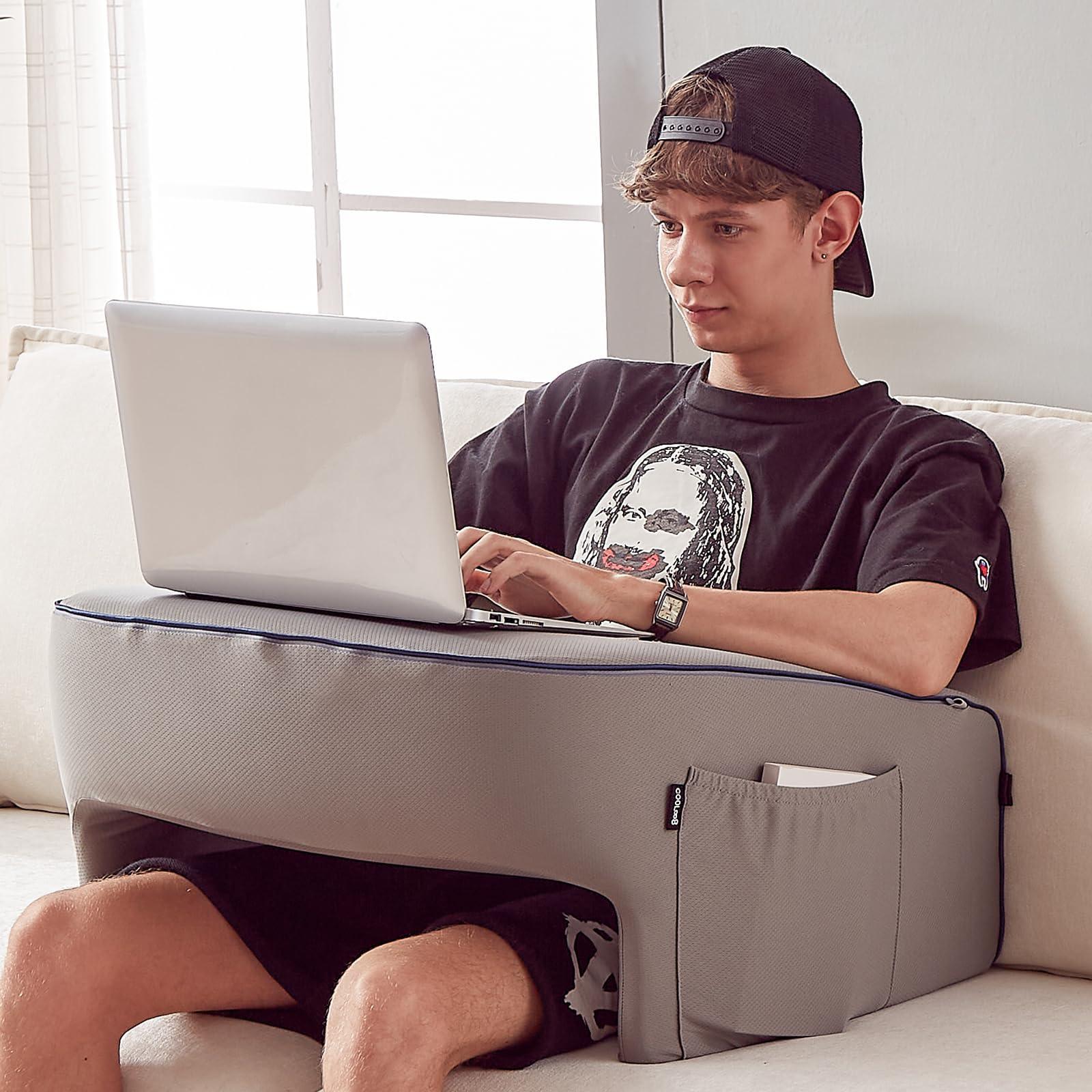 Reading Pillow for Gaming, Extra Large Laptop Pillow for Adult, Memory Foam Lap Desk Gaming Pillow for Reading, Working, Playing Steam Deck Switch or Sitting in Bed Floor Sofa(Grey) - Unique Gift Market
