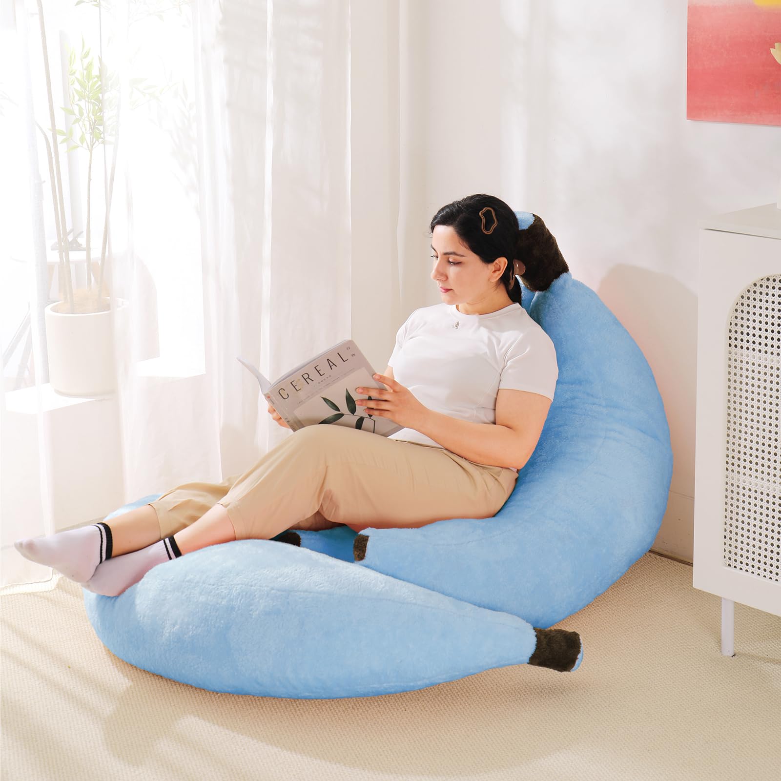 Banana Bean Bag Chair with Ottoman, Floor Sofa Bed with Footrest, Comfy Convertible Lounger for Teens & Adults, Plush Couch for Bedroom, Living Room or Dorm, M-Yellow