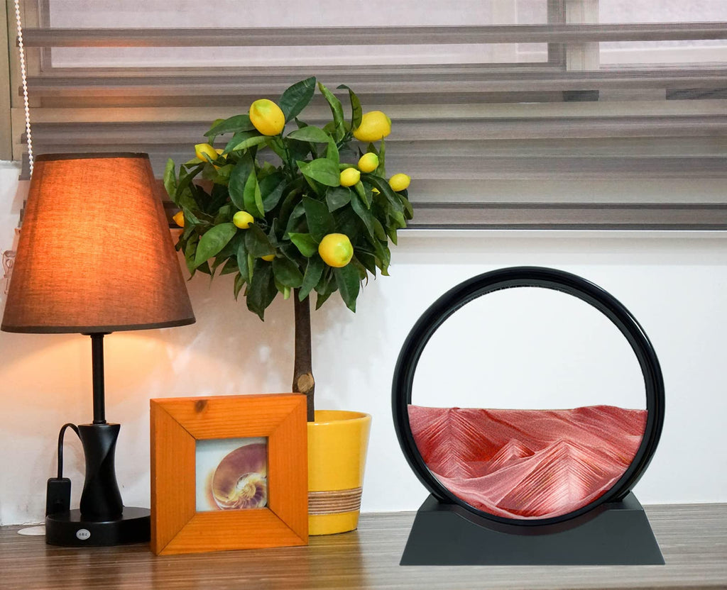 Moving Sand Art Picture - Sand Art Liquid Motion 3D Deep Sea Sandscape, Round Glass Frame Display Flowing Sand Relaxing Toy for Desktop Home Office Work Ocean Decor(Black, 7")