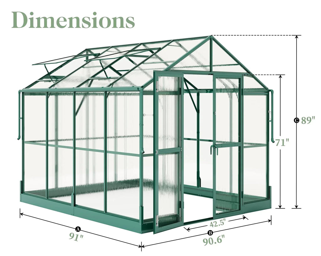 Jocisland 8x12x7.5 FT Greenhouse - Outdoor Aluminum Polycarbonate Greenhouse with Ventilation and Rain Gutter, 4 Swing Doors with Hook, Walk in Greenhouse for Outdoors Backyard Garden, Black - Unique Gift Market