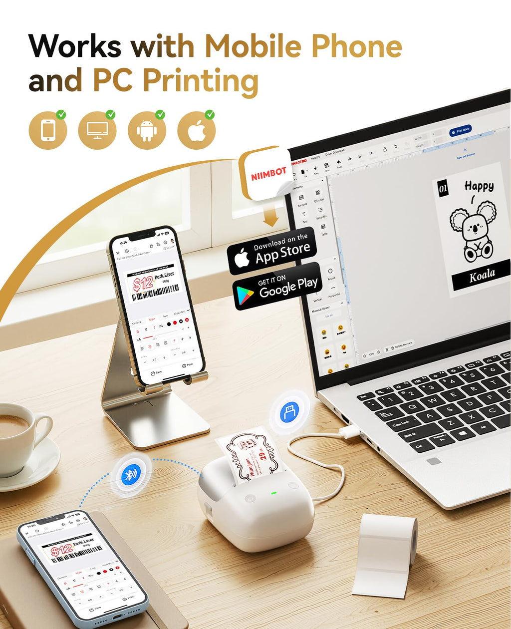 NIIMBOT B2 Pro Label Maker Machine with Tape, 300DPI Sticker Printer Portable Bluetooth Label Printer, for Photo Sticker, DIY Crafts, Study Notes, Gift, Journal Labeling Organization, Gold