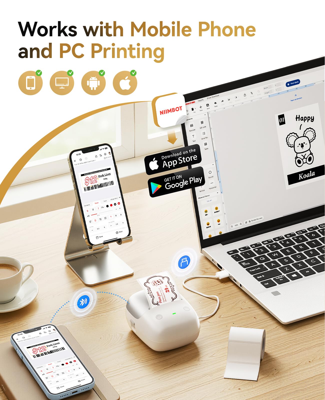 NIIMBOT B2 Pro Label Maker Machine with Tape, 300DPI Sticker Printer Portable Bluetooth Label Printer, for Photo Sticker, DIY Crafts, Study Notes, Gift, Journal Labeling Organization, Gold