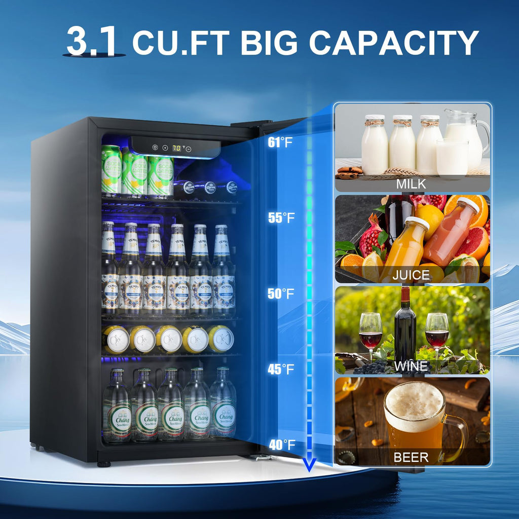 Antarctic Star 18L Beverage Refrigerator Cooler 24Can, Mini Fridge with Quiet Compressor, LED Light,Freestanding Small Fridge with Electronic Temperature Control for Home and Bar(40-61 ℉)