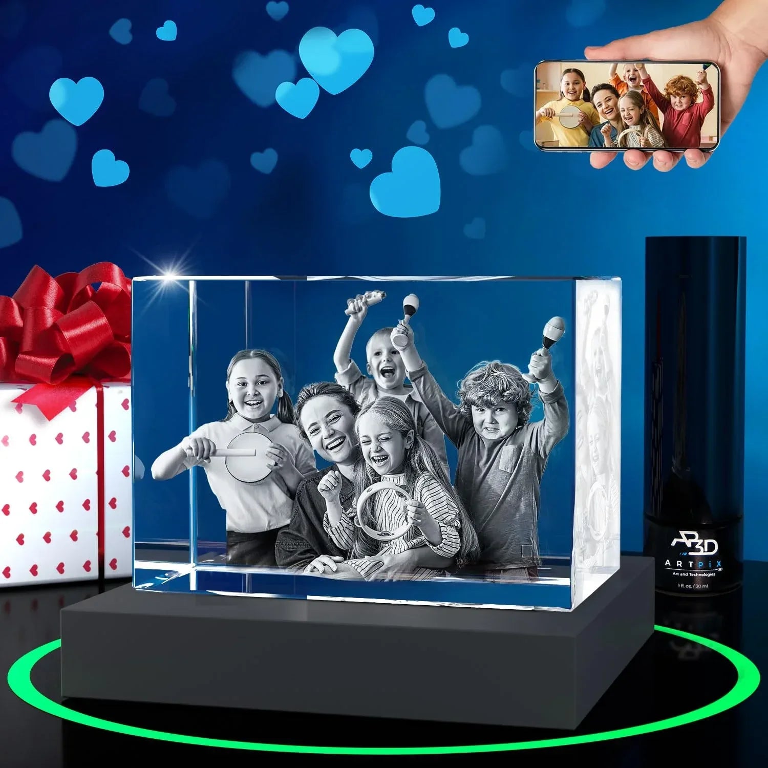 ArtPix 3D Crystal Photo, Valentines Day Personalized Gifts for Women, Wife, Men, Her, Him, Great V-Day Custom Gift With Your Own Photo, Customized Glass 3D Laser Etched Picture Wedding - Unique Gift Market