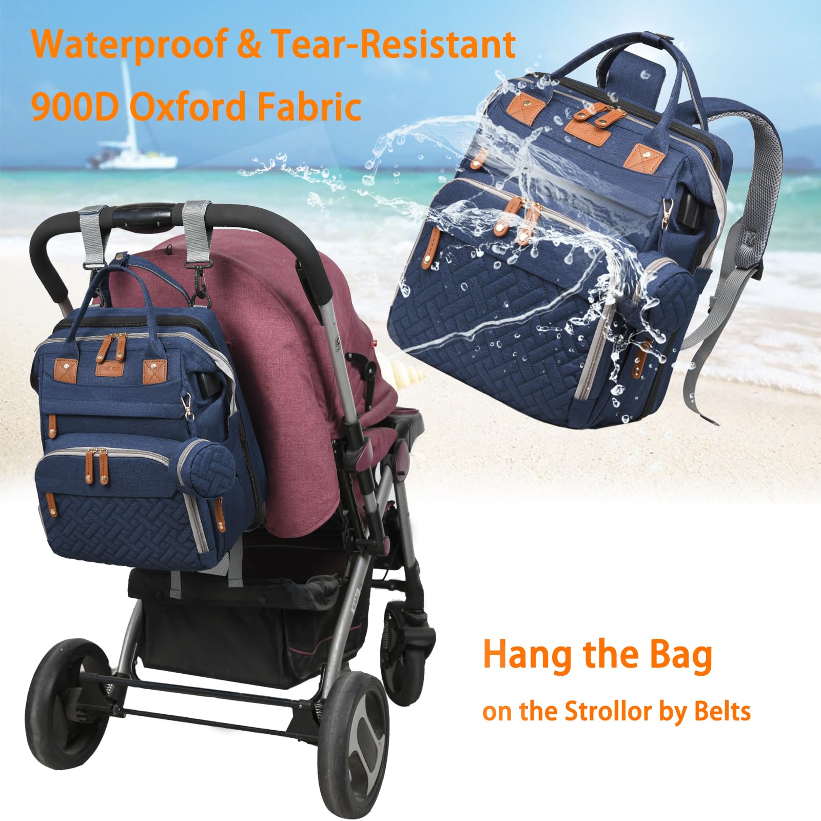 Baby Diaper Bags with Changing Station, Waterproof Diaper Bag Backpack for Moms Dads with USB Charging Port, Baby Shower Gifts, Large Capacity diaper backpack, Grey