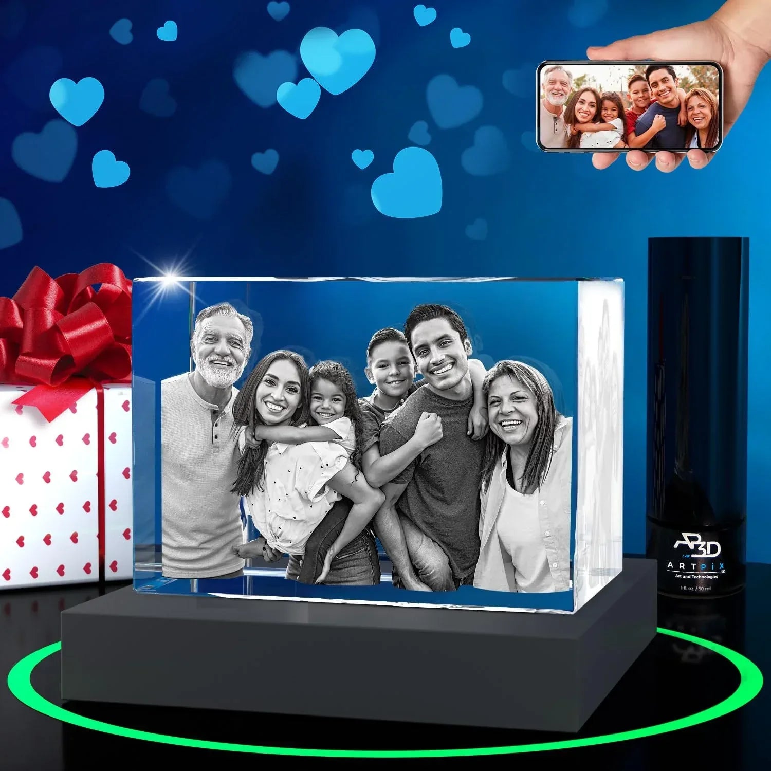 ArtPix 3D Crystal Photo, Valentines Day Personalized Gifts for Women, Wife, Men, Her, Him, Great V-Day Custom Gift With Your Own Photo, Customized Glass 3D Laser Etched Picture Wedding - Unique Gift Market