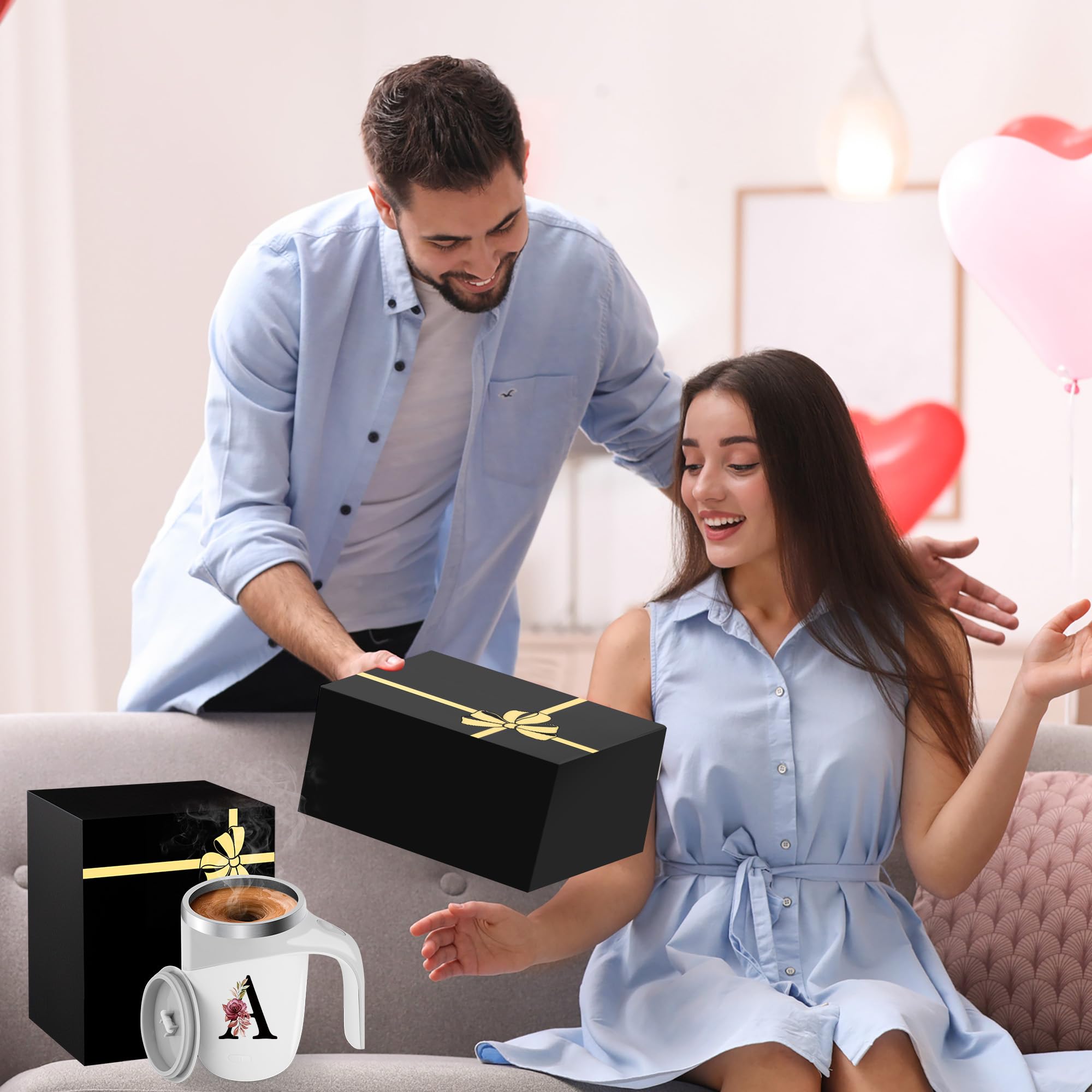 Initial Magnetic Stirring Coffee Mug Stainless Insulated Travel Cup Happy Birthday Personalized Gifts Women Adult Who Have Everything Want Nothing Mom Cool Special Custom Christmas Initial Present,G