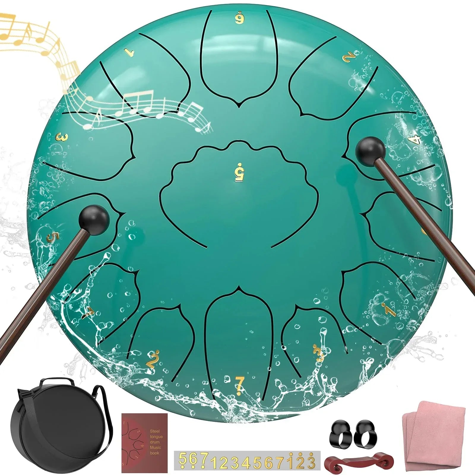 Rain Drum for Outside Garden, 6 Inches 8 Notes Steel Tongue Chakra Drums, Waterproof Meditation Rain Chime, Musical Instruments for Adult Gift with Bag, Music Book, Drum Mallets (Green) - Unique Gift Market