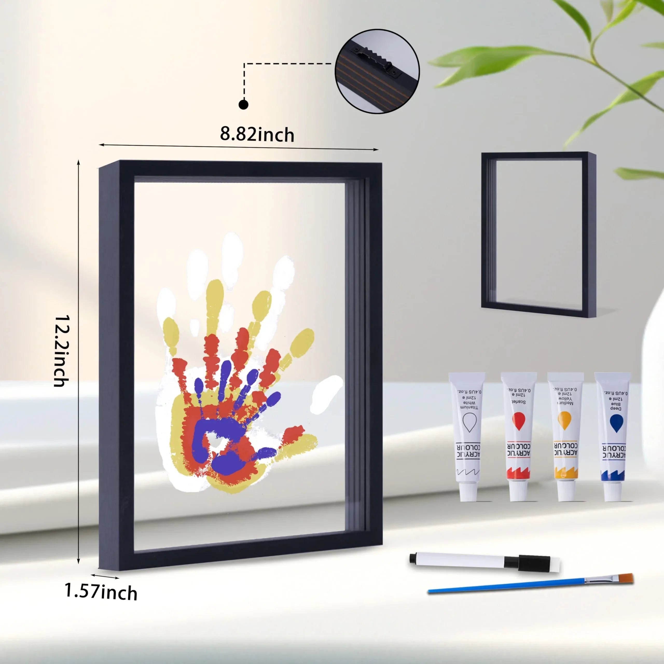 Family Handprint Kit, DIY Craft Keepsake Wooden Frame, Endless Gift Set, Non-Toxic Paints, Transparent Sheets (Brown) - Unique Gift Market