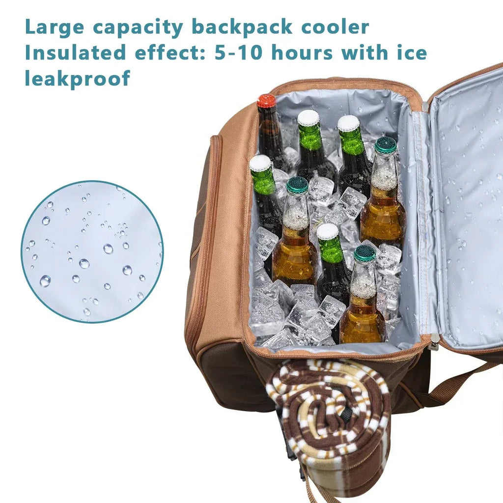 Hap Tim Picnic Basket Backpack for 2 Person with 2 Insulated Cooler Compartment, Wine Holder, Fleece Blanket, Cutlery Set, Wedding Gifts for Couples, Bridal Shower Gifts, Engagement Gifts - Unique Gift Market