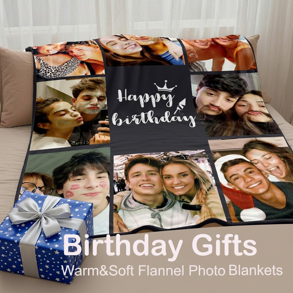DayOfShe Ships Next Day, Personalized Photo Blankets for Girlfriend Gifts Mom Gifts, Custom Wife Blankets with Picture Flannel Throw Blanket for Boyfriend Couples Gifts