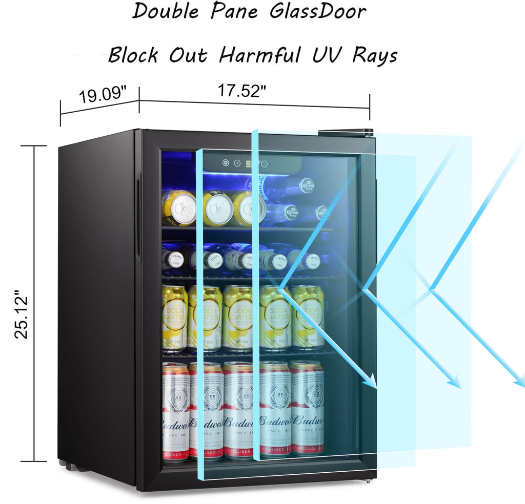 Antarctic Star 18L Beverage Refrigerator Cooler 24Can, Mini Fridge with Quiet Compressor, LED Light,Freestanding Small Fridge with Electronic Temperature Control for Home and Bar(40-61 ℉)