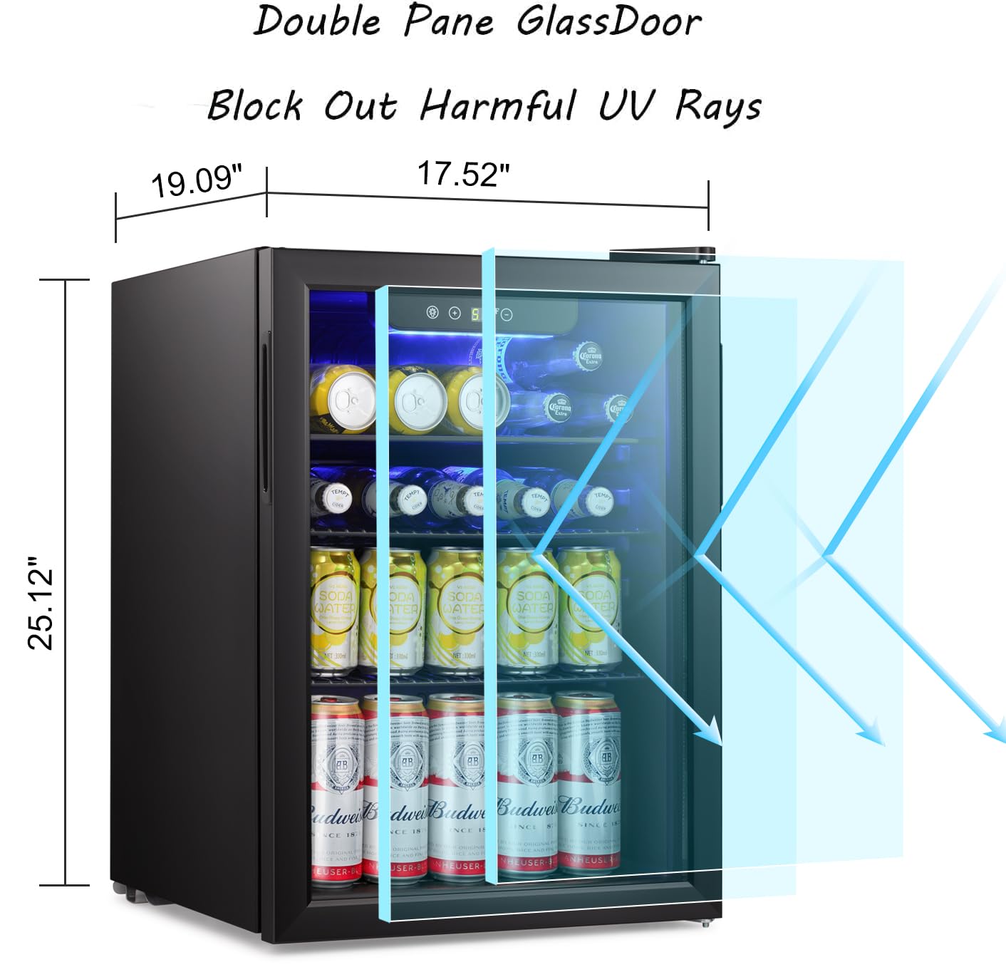 Antarctic Star 18L Beverage Refrigerator Cooler 24Can, Mini Fridge with Quiet Compressor, LED Light,Freestanding Small Fridge with Electronic Temperature Control for Home and Bar(40-61 ℉)