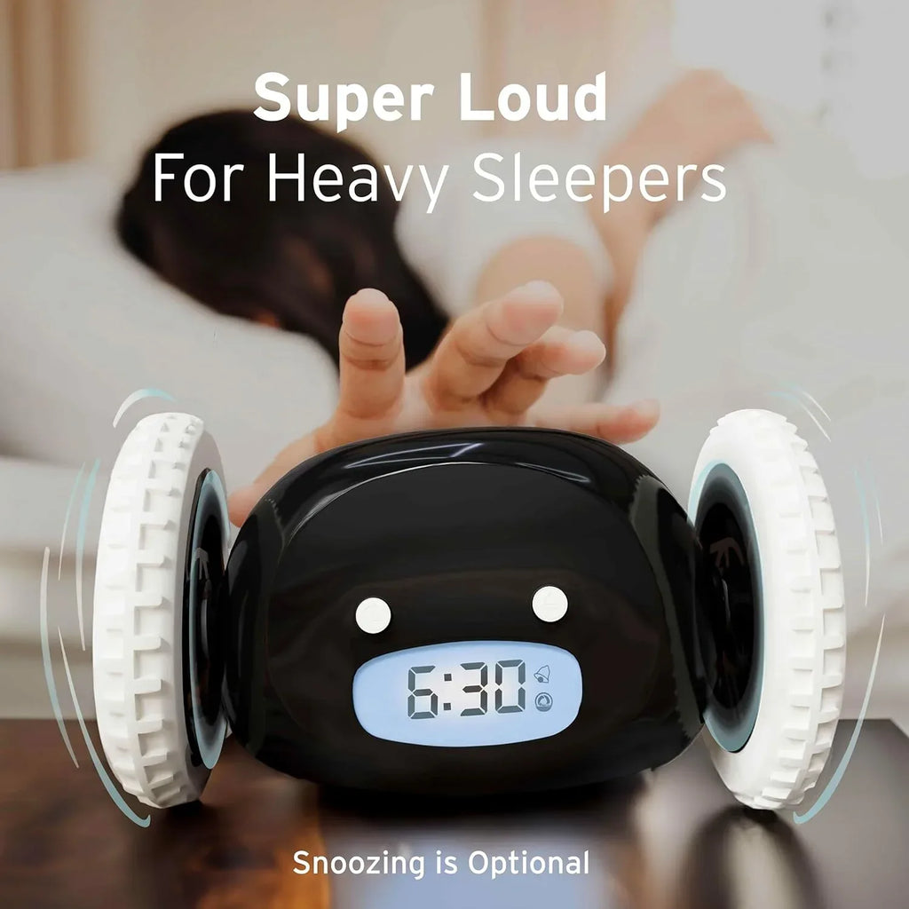 CLOCKY Alarm Clock on Wheels – Loud Rolling Alarm Clock for Heavy Sleepers | Runaway Clock That Jumps & Runs to Wake You Up | Funny Unique Gift for Adults, Teens & Kids Bedrooms (Black) - Unique Gift Market