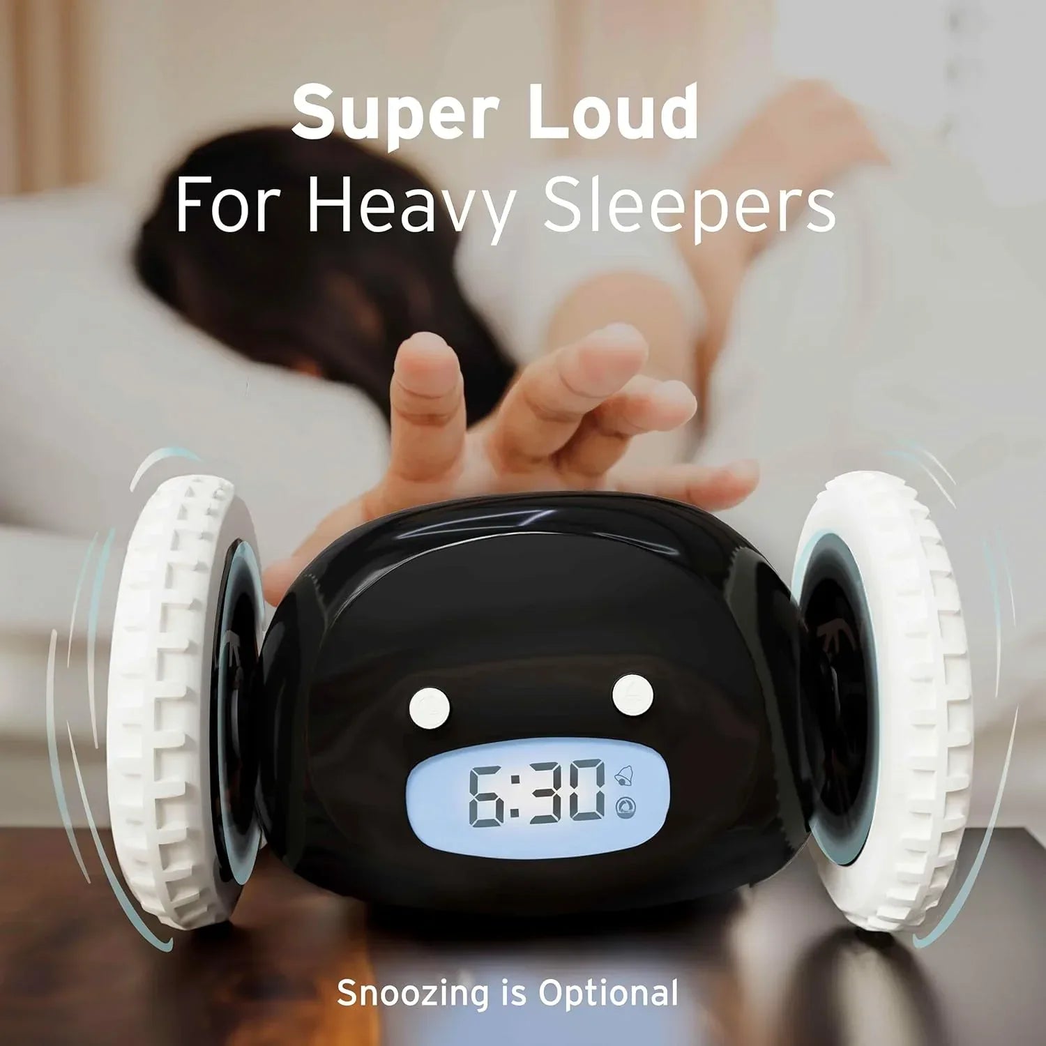 CLOCKY Alarm Clock on Wheels – Loud Rolling Alarm Clock for Heavy Sleepers | Runaway Clock That Jumps & Runs to Wake You Up | Funny Unique Gift for Adults, Teens & Kids Bedrooms (Black) - Unique Gift Market