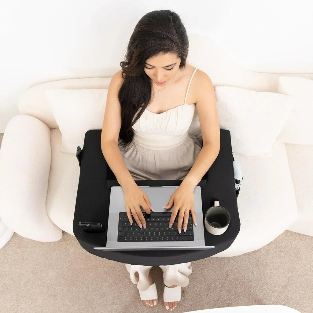 Reading Pillow for Gaming – Extra Large Lap Desk & Arm Rest with Cup & Phone Holder, Adjustable Heights, Laptop Support, Large Pockets – Comfortable for Work, Gaming & Crocheting (Furry Grey) - Unique Gift Market