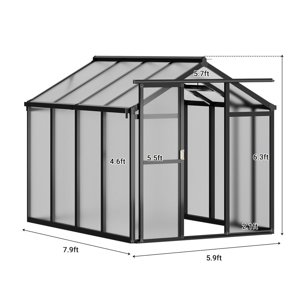 6×8FT Greenhouses for Outdoors, Aluminum Polycarbonate Greenhouses with Roof Vent - Heavy-Duty Walk-in Green Houses for All-Season Backyard Gardening